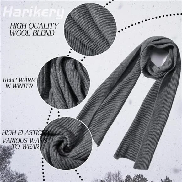 Women's Beanie Hat Scarf Set Winter Knit Long Scarf Neck Warmer, Darkgray